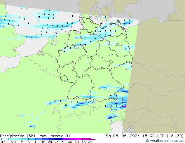 opad (6h) Arome 01 so. 08.06.2024 00 UTC