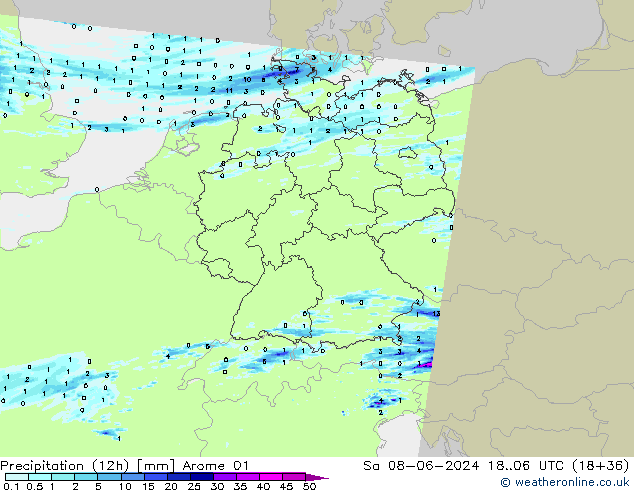 Precipitation (12h) Arome 01 Sa 08.06.2024 06 UTC