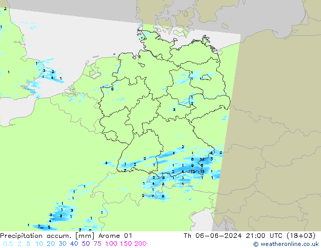 Precipitation accum. Arome 01 czw. 06.06.2024 21 UTC