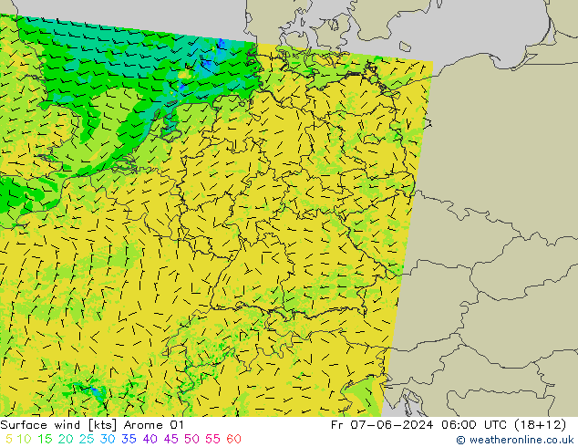 Surface wind Arome 01 Fr 07.06.2024 06 UTC