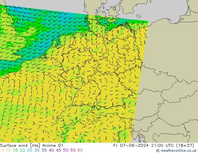 Wind 10 m Arome 01 vr 07.06.2024 21 UTC