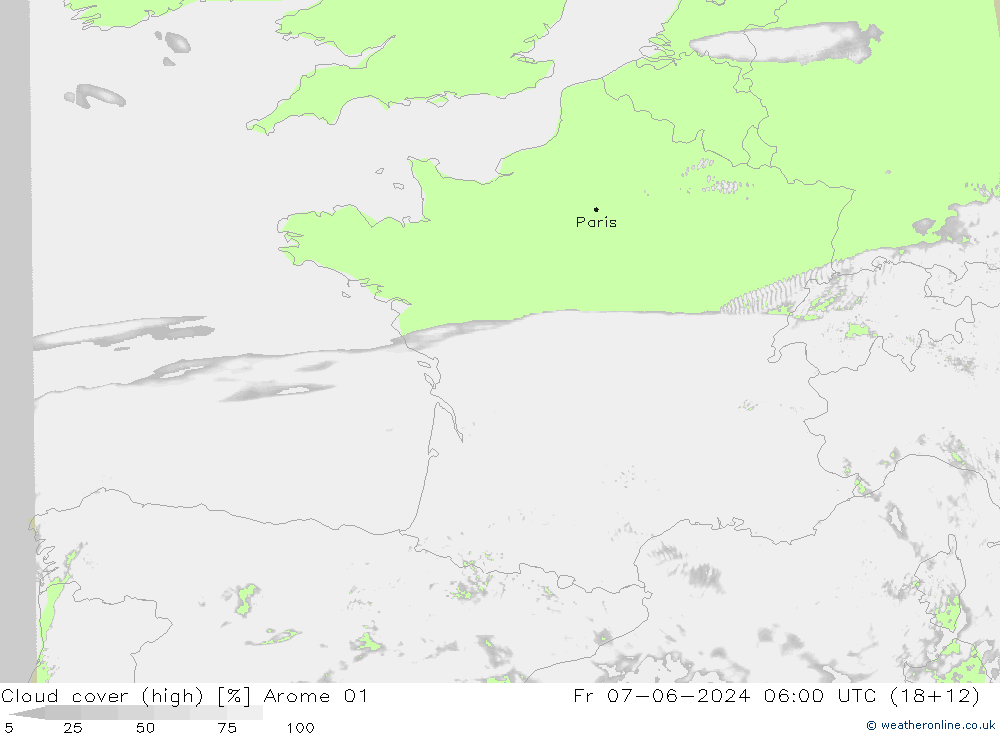 Nuages (élevé) Arome 01 ven 07.06.2024 06 UTC