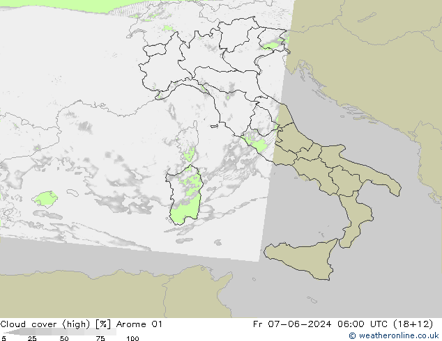 Cloud cover (high) Arome 01 Fr 07.06.2024 06 UTC