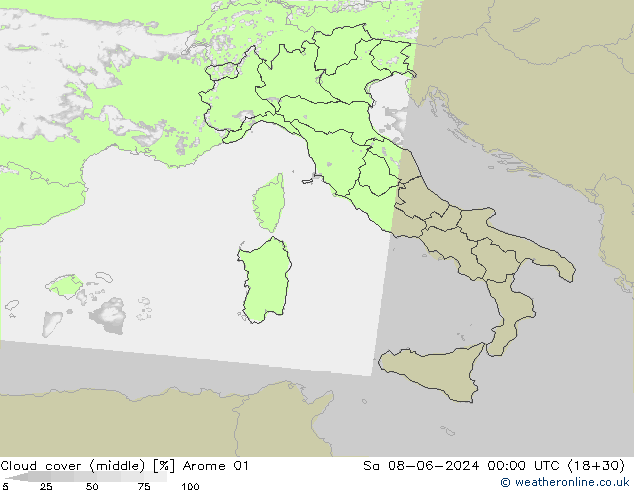 oblačnosti uprostřed Arome 01 So 08.06.2024 00 UTC