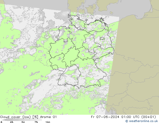 Bewolking (Laag) Arome 01 vr 07.06.2024 01 UTC