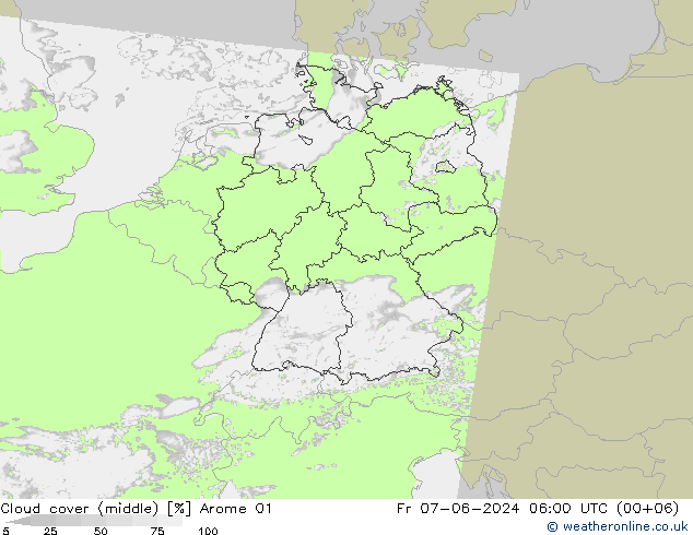 Cloud cover (middle) Arome 01 Fr 07.06.2024 06 UTC