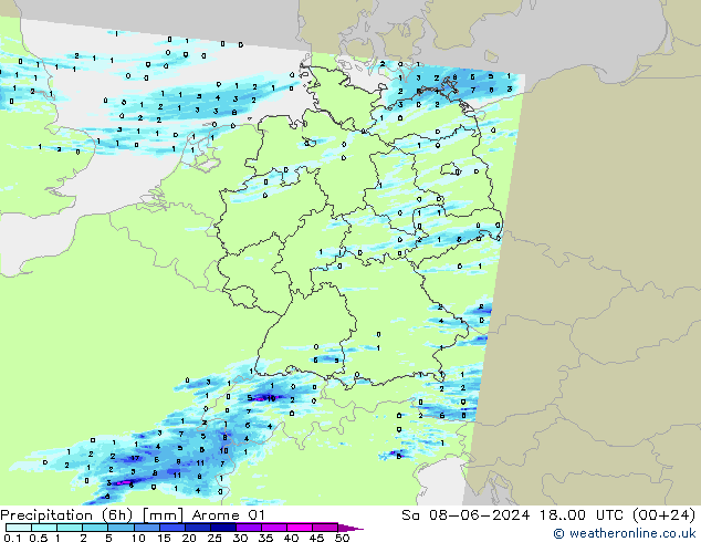 Precipitazione (6h) Arome 01 sab 08.06.2024 00 UTC