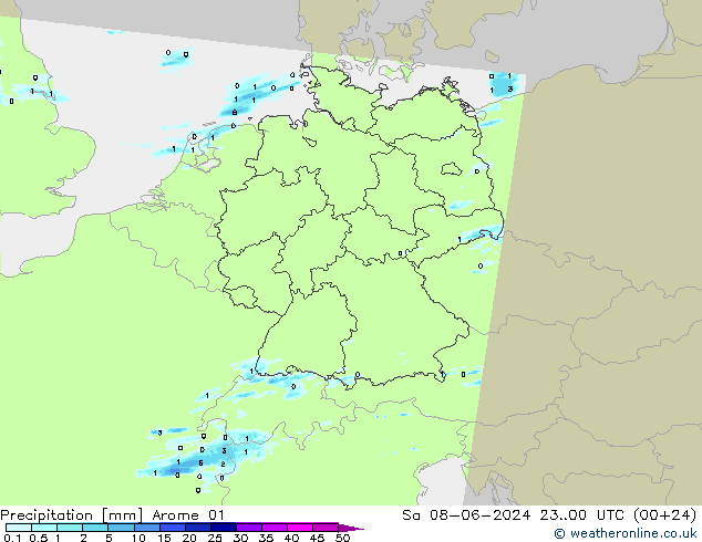 降水 Arome 01 星期六 08.06.2024 00 UTC