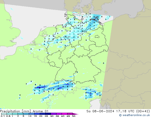 Neerslag Arome 01 za 08.06.2024 18 UTC