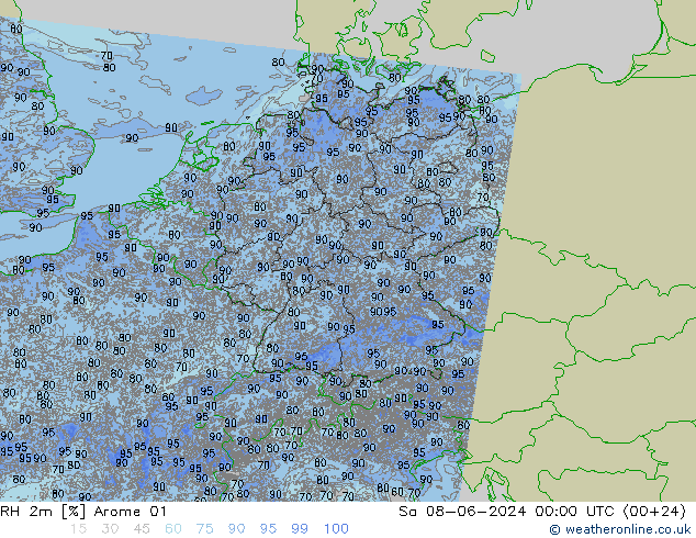 RH 2m Arome 01 sab 08.06.2024 00 UTC