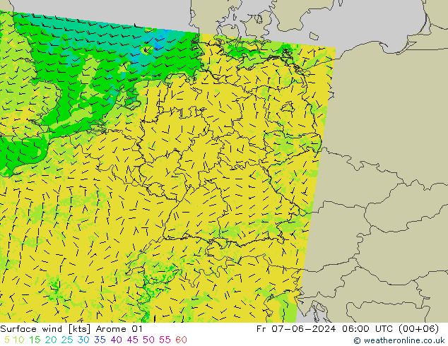 Surface wind Arome 01 Fr 07.06.2024 06 UTC