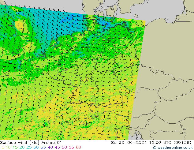 Surface wind Arome 01 Sa 08.06.2024 15 UTC