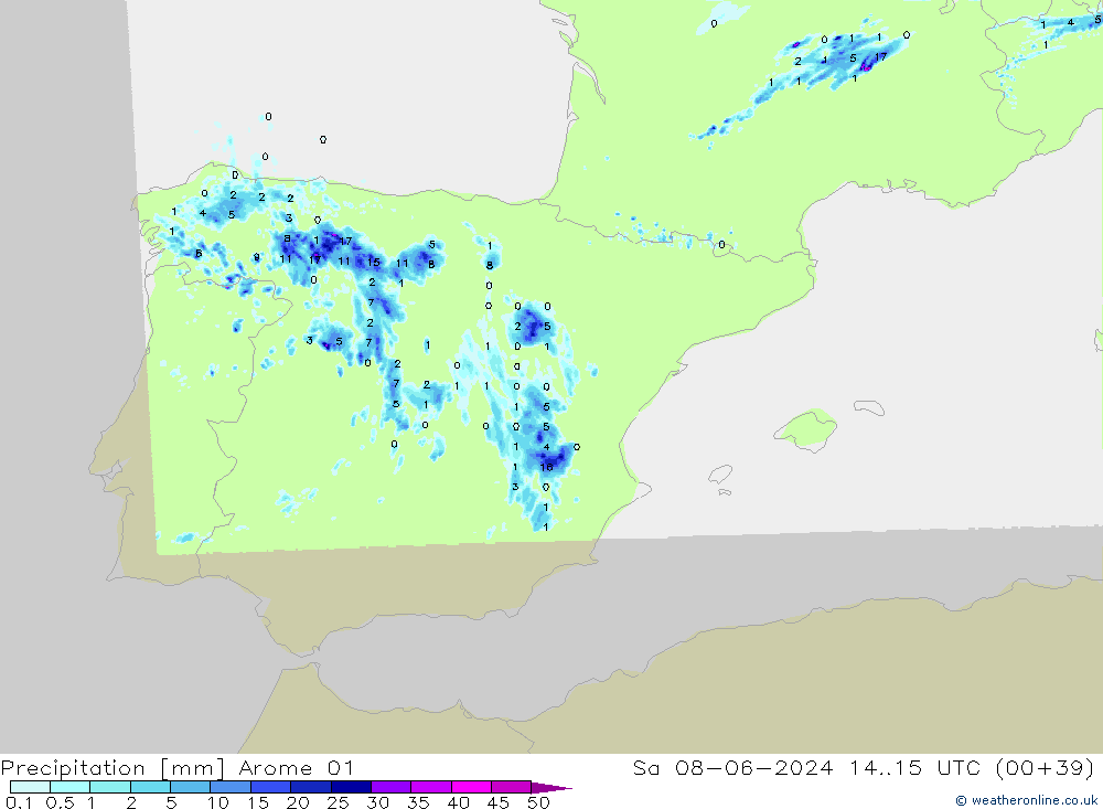 Precipitation Arome 01 Sa 08.06.2024 15 UTC