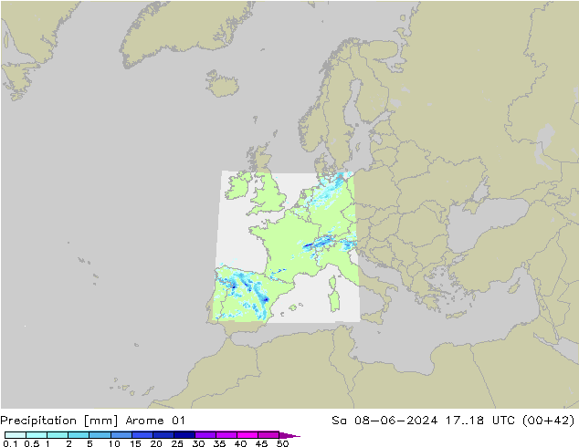 Srážky Arome 01 So 08.06.2024 18 UTC