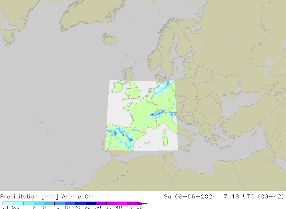 Precipitazione Arome 01 sab 08.06.2024 18 UTC