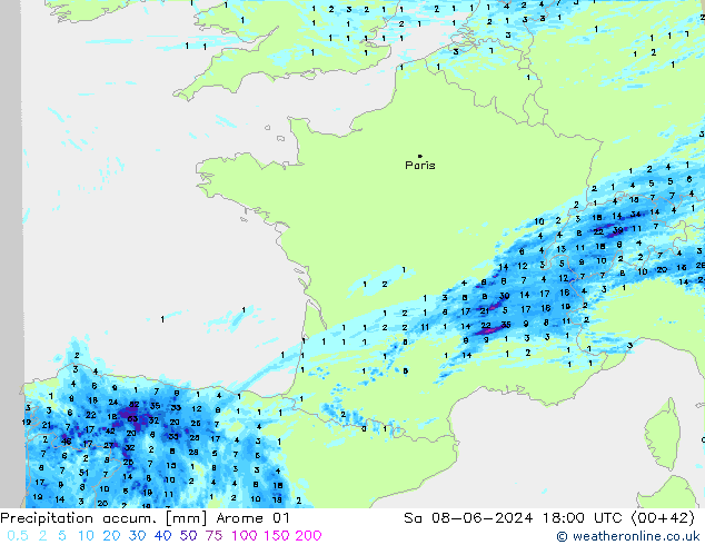 Precipitation accum. Arome 01 sab 08.06.2024 18 UTC