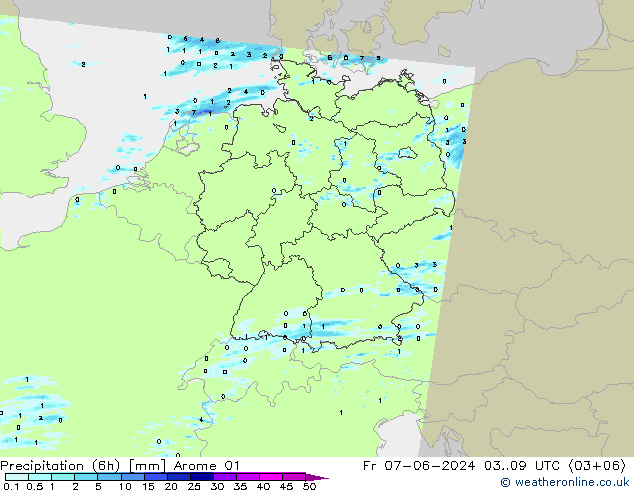 Precipitation (6h) Arome 01 Fr 07.06.2024 09 UTC