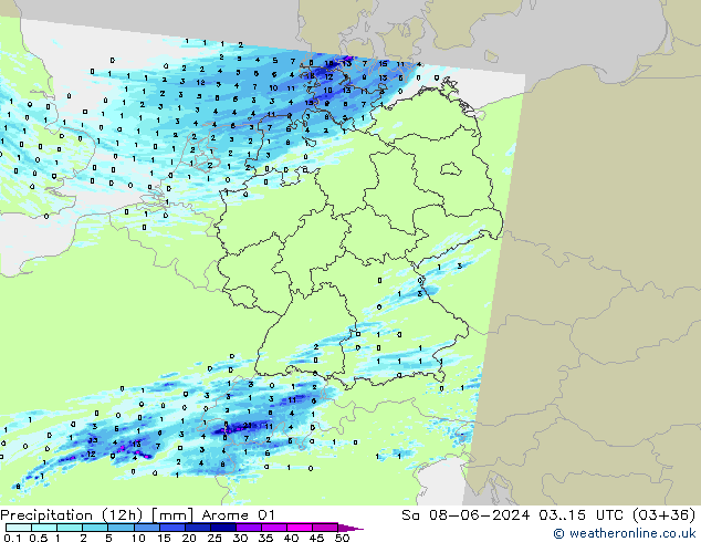 Yağış (12h) Arome 01 Cts 08.06.2024 15 UTC