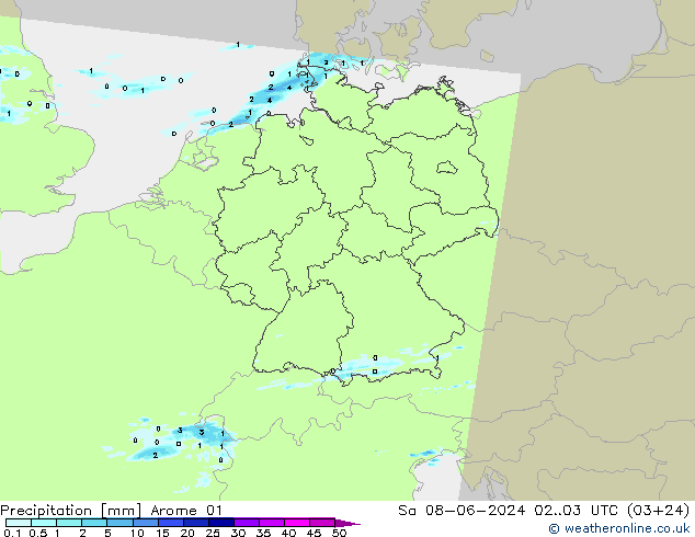 Niederschlag Arome 01 Sa 08.06.2024 03 UTC