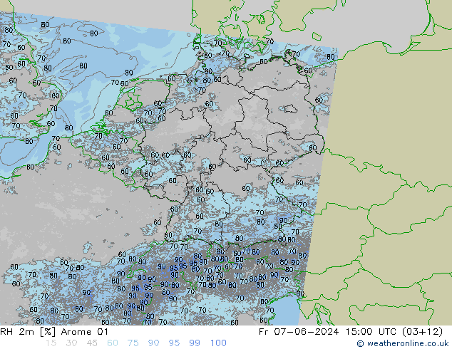 RH 2m Arome 01 Pá 07.06.2024 15 UTC