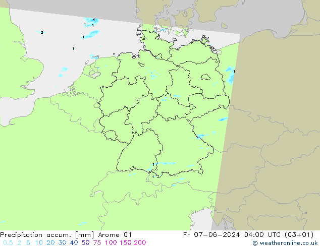 Precipitation accum. Arome 01 pt. 07.06.2024 04 UTC