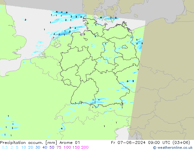 Précipitation accum. Arome 01 ven 07.06.2024 09 UTC