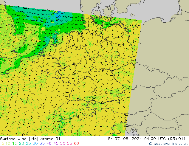 Bodenwind Arome 01 Fr 07.06.2024 04 UTC