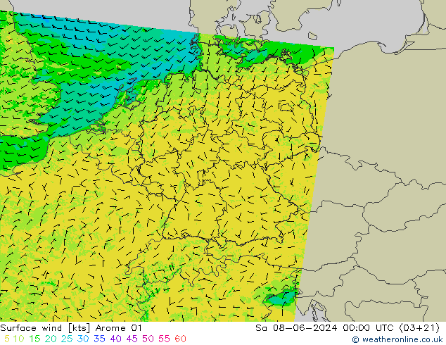 Surface wind Arome 01 Sa 08.06.2024 00 UTC