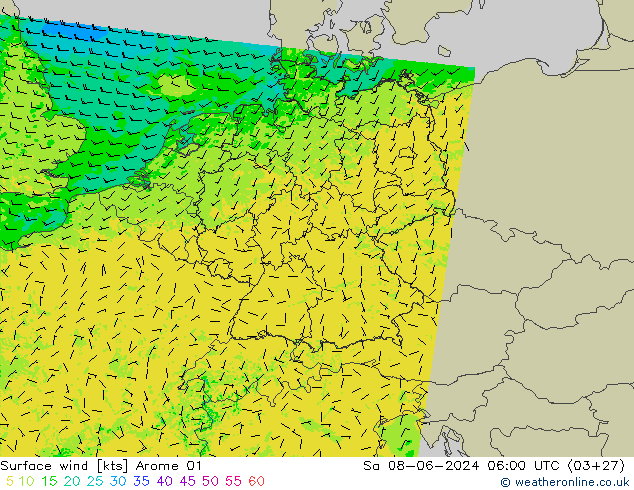 Bodenwind Arome 01 Sa 08.06.2024 06 UTC