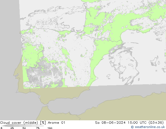 nuvens (médio) Arome 01 Sáb 08.06.2024 15 UTC