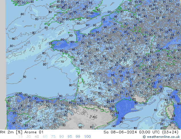 RH 2m Arome 01 Sa 08.06.2024 03 UTC