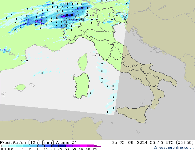 осадки (12h) Arome 01 сб 08.06.2024 15 UTC