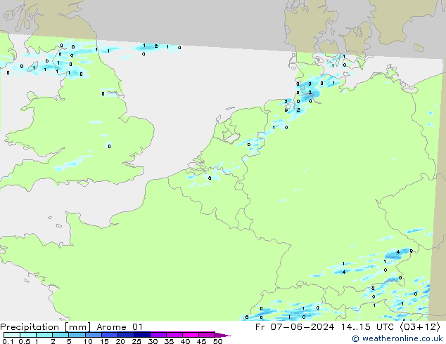 Srážky Arome 01 Pá 07.06.2024 15 UTC
