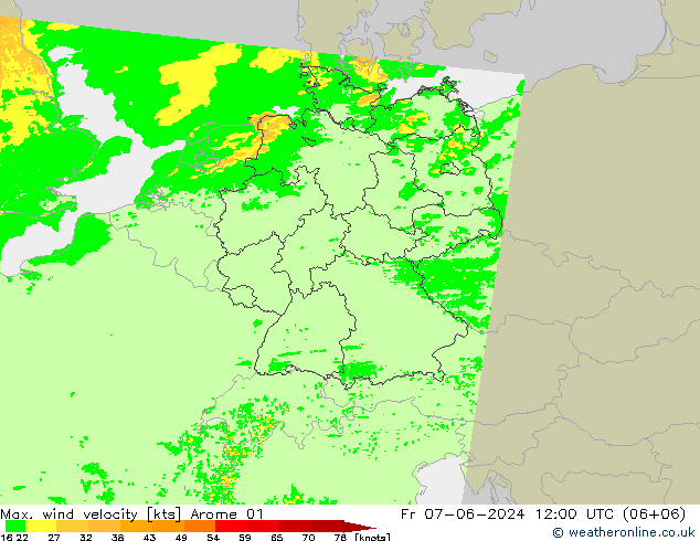 Max. wind velocity Arome 01 Fr 07.06.2024 12 UTC