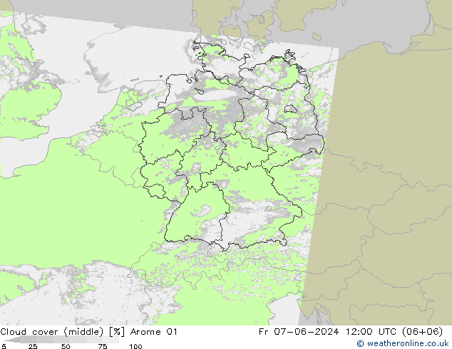 Wolken (mittel) Arome 01 Fr 07.06.2024 12 UTC