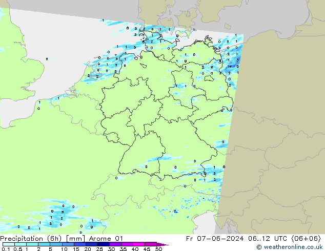 Precipitazione (6h) Arome 01 ven 07.06.2024 12 UTC