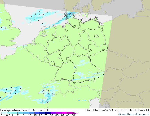 Neerslag Arome 01 za 08.06.2024 06 UTC
