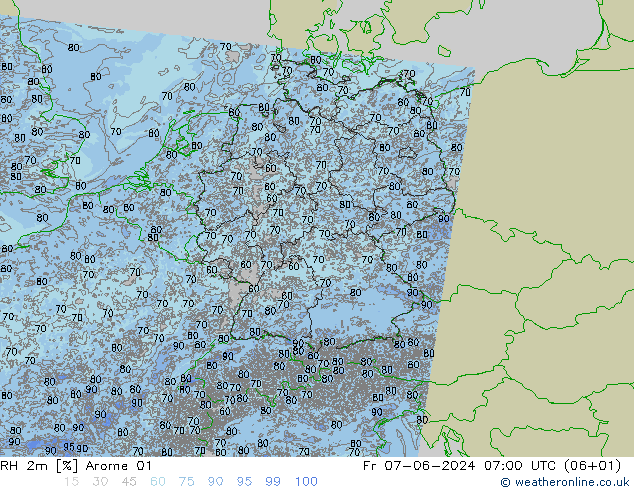 RH 2m Arome 01 ven 07.06.2024 07 UTC