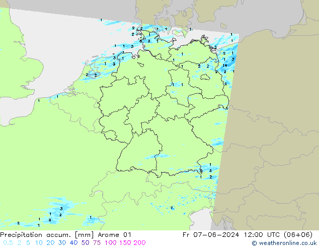 Precipitation accum. Arome 01 Fr 07.06.2024 12 UTC