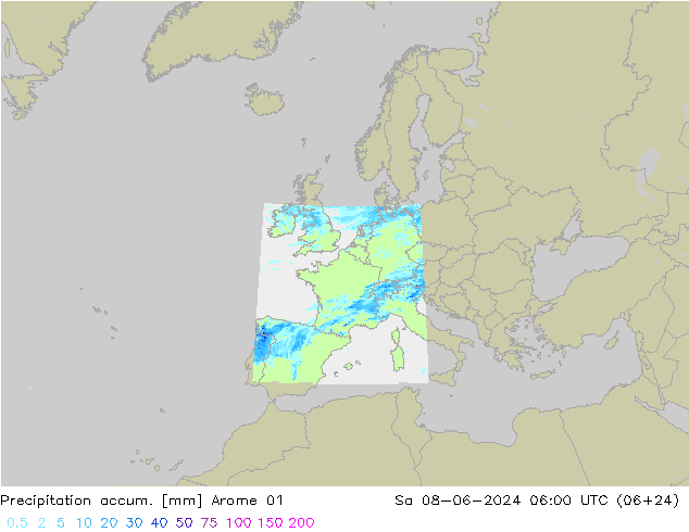 Precipitation accum. Arome 01 сб 08.06.2024 06 UTC