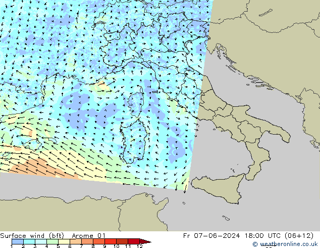 ве�Bе�@ 10 m (bft) Arome 01 пт 07.06.2024 18 UTC