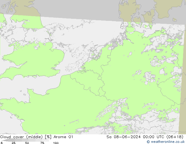 Cloud cover (middle) Arome 01 Sa 08.06.2024 00 UTC