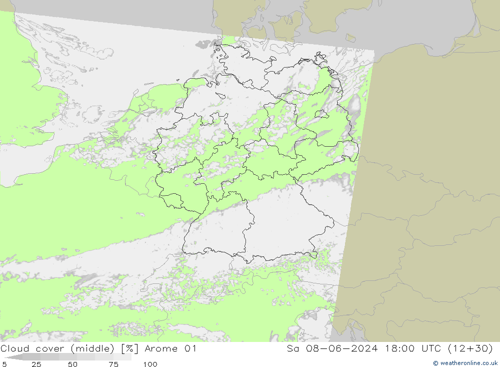 Cloud cover (middle) Arome 01 Sa 08.06.2024 18 UTC