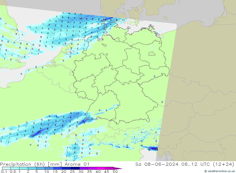 Yağış (6h) Arome 01 Cts 08.06.2024 12 UTC