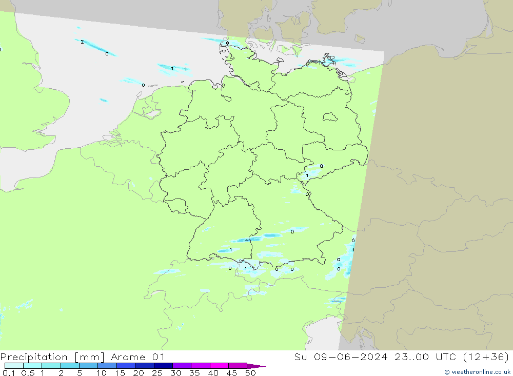 Neerslag Arome 01 zo 09.06.2024 00 UTC