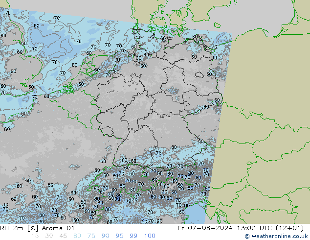 RH 2m Arome 01 Fr 07.06.2024 13 UTC