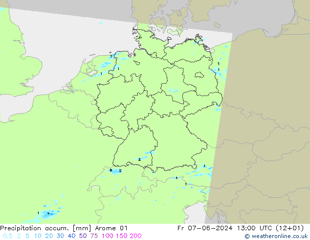 Precipitation accum. Arome 01 Fr 07.06.2024 13 UTC