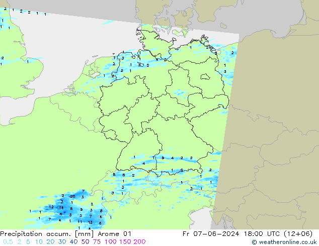 Precipitación acum. Arome 01 vie 07.06.2024 18 UTC