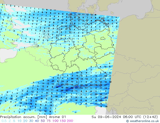 Précipitation accum. Arome 01 dim 09.06.2024 06 UTC