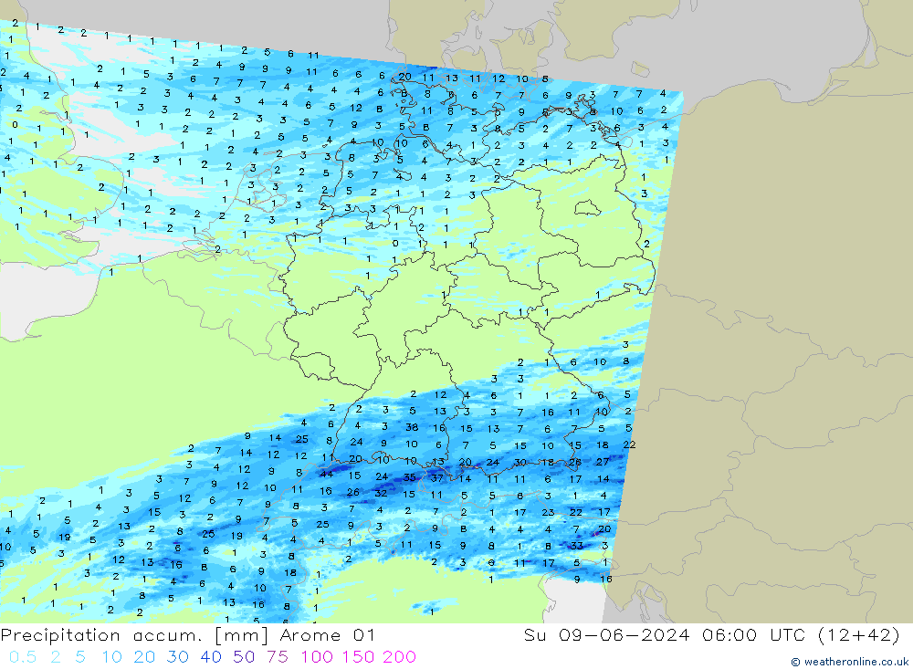 Precipitation accum. Arome 01 Вс 09.06.2024 06 UTC